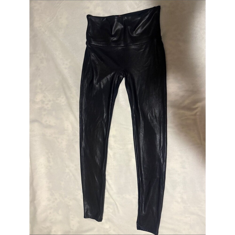 SPANX Womens size Large Faux Leather Black Leggings